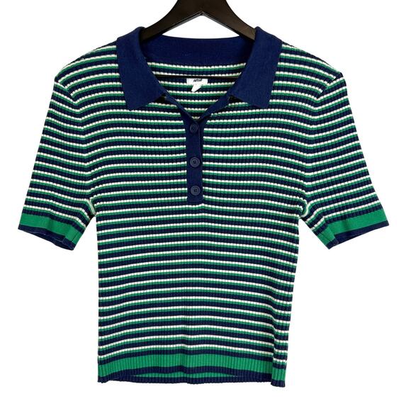 Aerie Ribbed Polo Striped Knit Shirt Blue Green - Size XL - Picture 1 of 7